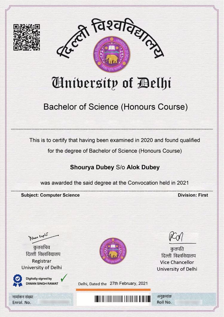 Buy college degree from the University of Delhi